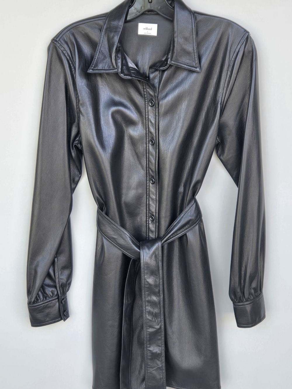 Wilfred Black Faux Leather Shirt Jacket with Belt